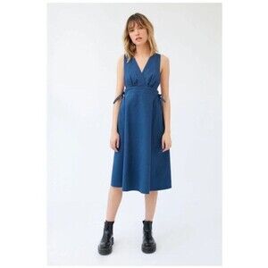 Urban Outfitters London Surplice Apron Midi Dress Blue Sz Xs